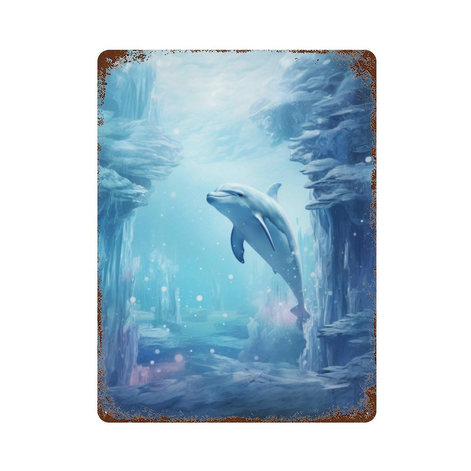 Garage Style Dolphin in Ice World Weathered Tin Sign 15.7"x11.8", Classic Wall Plaque for Bar And Workshop