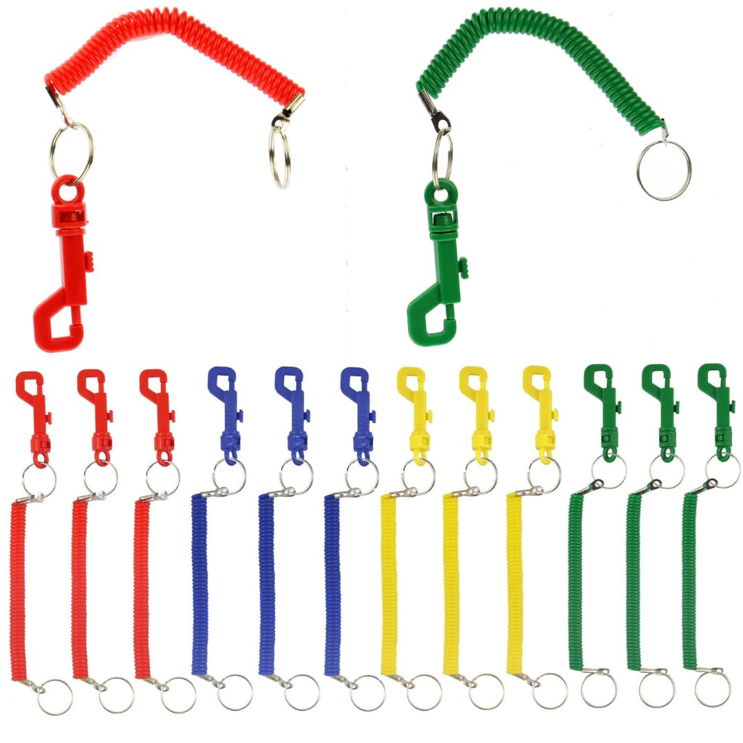 LND Gifts Stretchy Keyring with Clip - Bungee Keyring, Spiral Keychain - Extendable and Retractable Spring Keyring - 24 Supplied, Colours Provided at Random