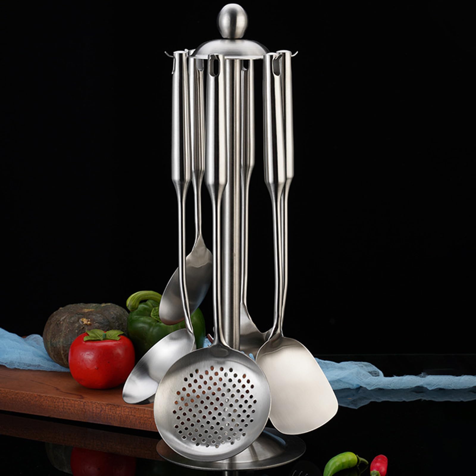 Generisch Küchen Kochutensilien Set Edelstahl 304 mit Utensilienhalter, hitzebeständig und spülmaschinenfest, ideal für die Zubereitung und Aufbewahrung von Kochbesteck