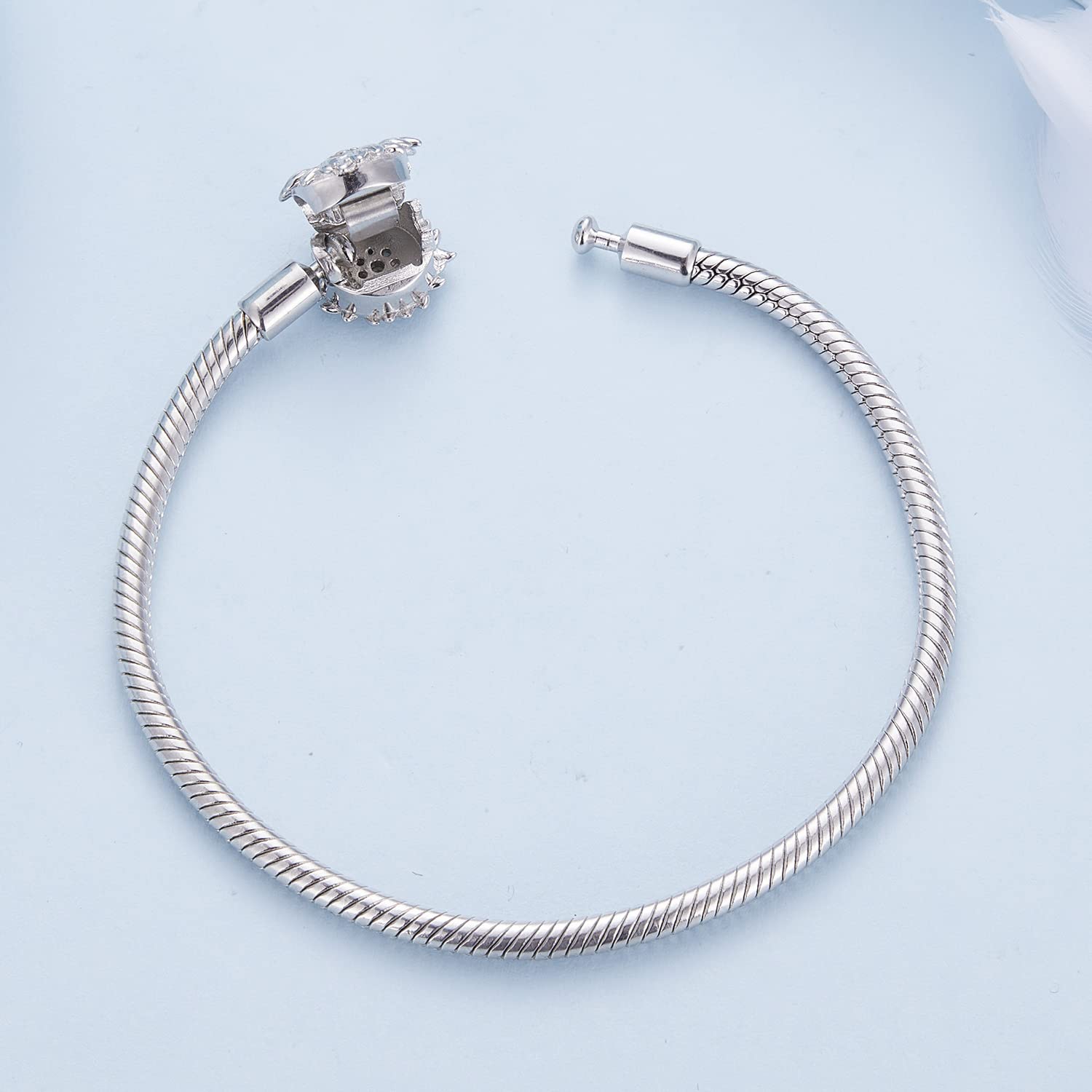 MOCHAMIK Blumen-Charm-Armband, passend für 925er-Sterlingsilber, einfaches Schlangenketten-Armband für Damen, Armband mit Schloss