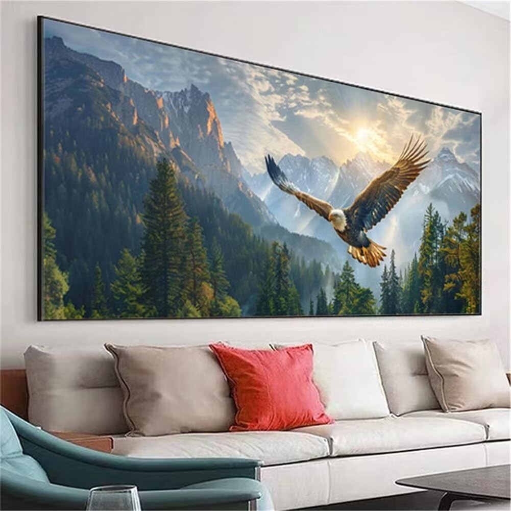 Diamond Painting XXL 130x50 cm, DIY Adler Diamant Painting Bilder, 5D Tier Diamond Painting Set, Diamant Kristall Strass Kreuzstich Painting, Diamond Painting Erwachsene für Zimmer Deko Wohnzimmer