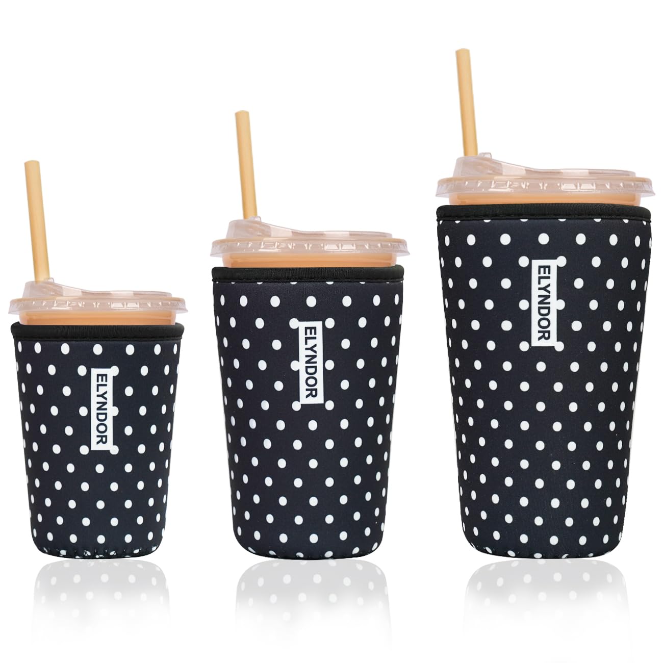 Reusable Insulated Sleeve for Iced Coffee Cup, 3-Pack Coffee Neoprene Drink Sleeve for Cold &amp; Hot Drinks, Beverage Holder for Iced Coffee (Classic Polka Dots)