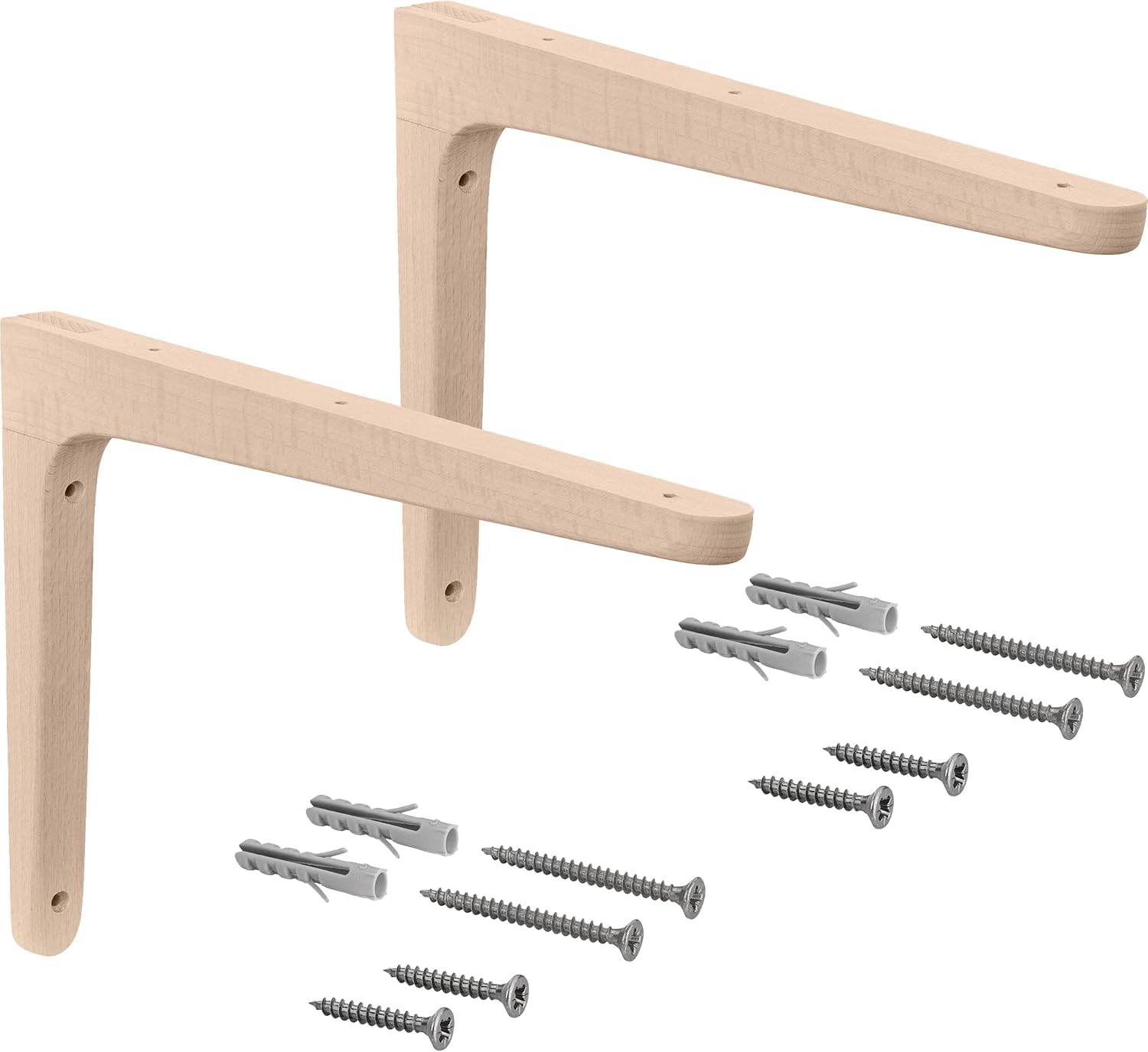 Gedotec Wooden Bracket Made of Beech | 2 Shelf Brackets Made of Solid Natural Wood | 300 x 200 mm | TAUM | Load Capacity up to 45 kg in Pairs | Shelf Brackets Suitable for Bookshelves