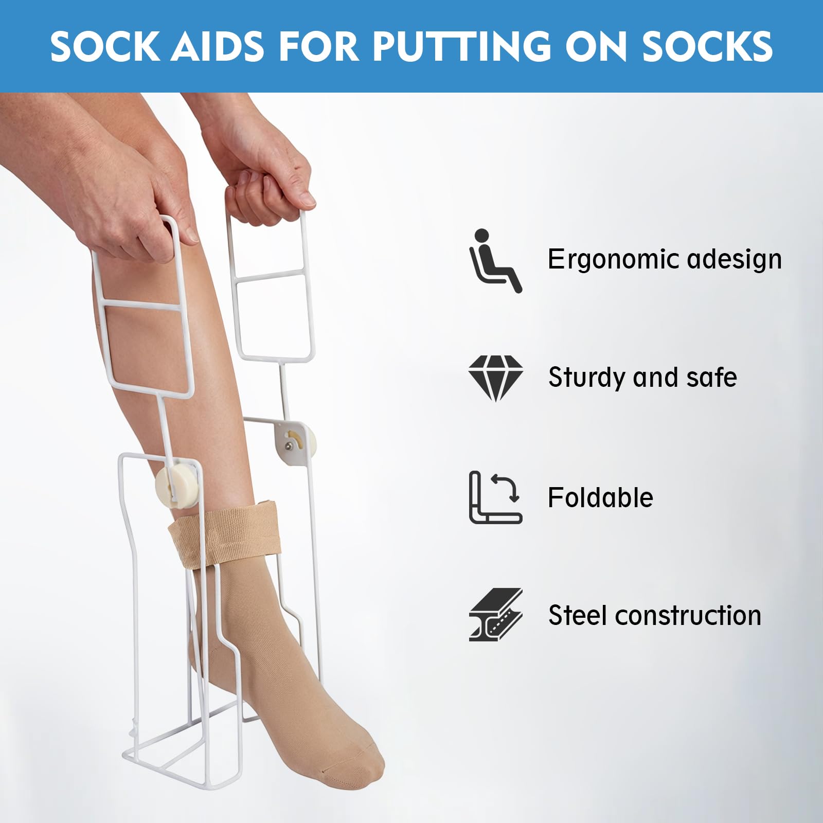 Aiuto per calze, calze in metallo, per calze a compressione, con manico allungato, per anziani, calze a compressione per donne incinte