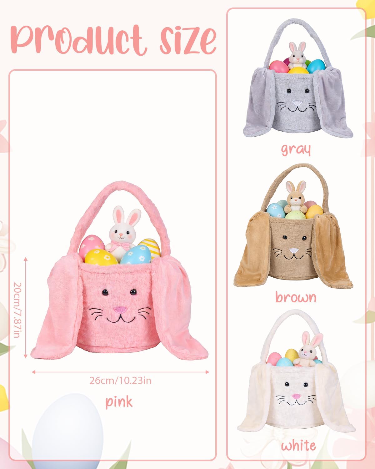 Custom Easter Basket for Boys Girls, Personalized Plush Bunny Ear Basket Embroidered FREE NAME, 2026 Rabbit Ear Handle Baskets for Baby Shower, Easter, Daily storage,Spring Egg Hunting Bag,Gift Wrap