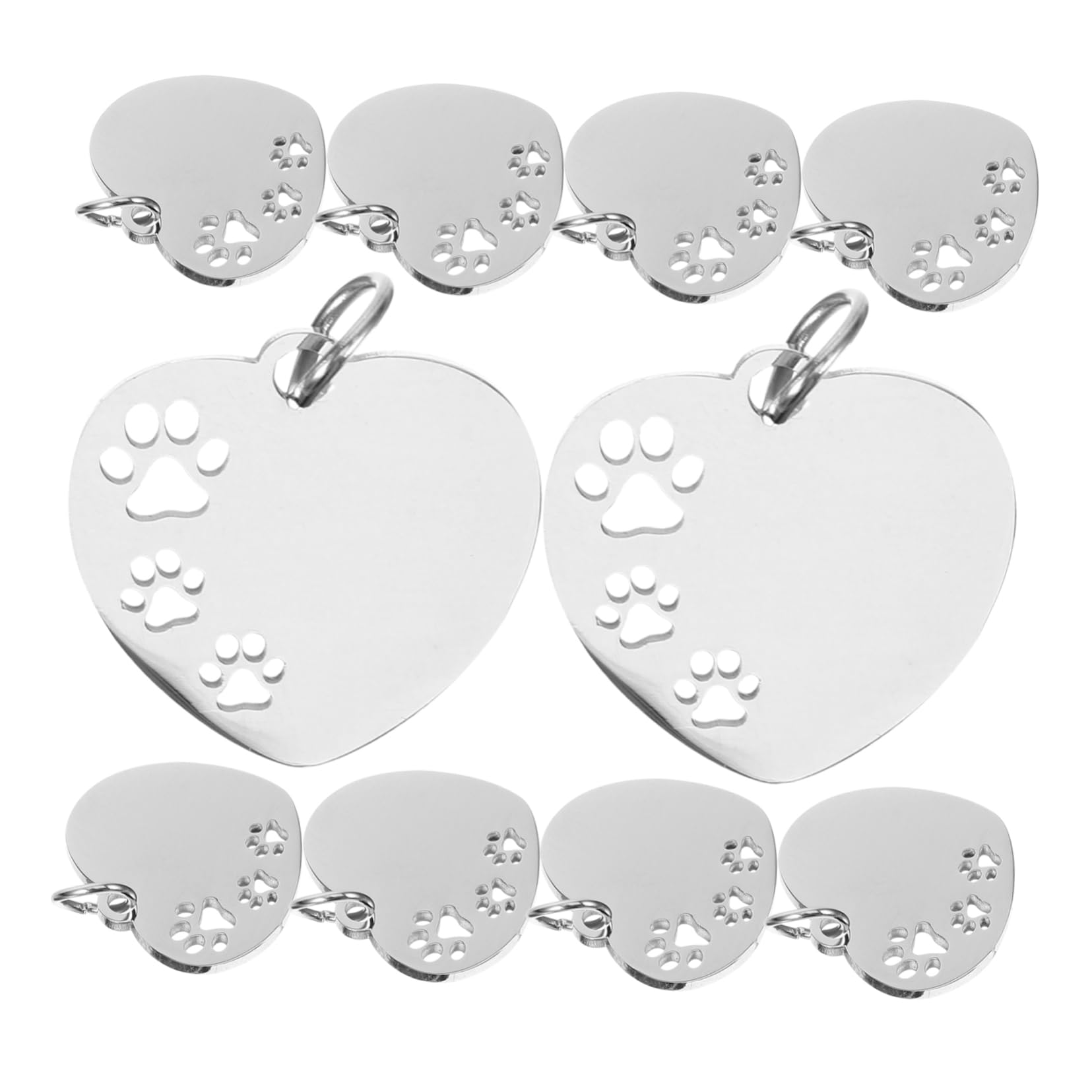 Sosoport 50pièces Étiquettes Acier Forme De Cœur avec Motif De Patte Creuse pour Animaux Plaques Identification pour Chiens Et