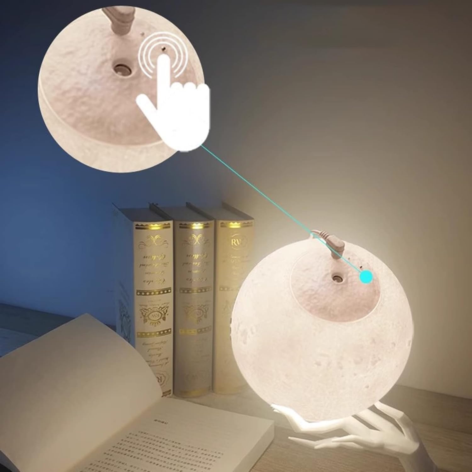 Do użytku domowego Nawilżacze 880ML nawilżacz powietrza ultradźwiękowy dyfuzor olejków eterycznych USB 3D stereoskopowy księżyc lampka nocna Mist Maker Humidificador nawilżacze do sypialni(Nero)
