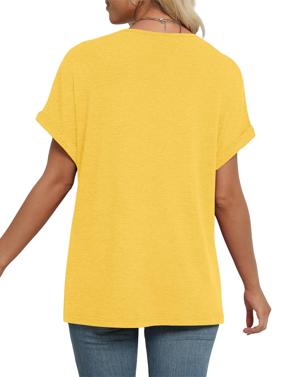 Cuptacc Camiseta Mujer Manga Corta Cuello en V Blusas Mujer Verano Elegantes Suelto Básica Top