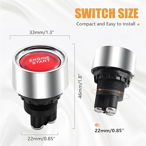 Miniatura 2 de mankk Interruptor de encendido de arranque de 12 V CC, botón de arranque del motor (ON) - Apagado, interruptor de botón de arranque momentáneo del