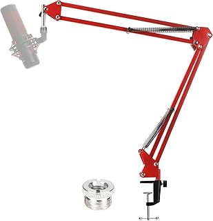 YOUSHARES Red Microphone Boom Arm Stand - Scissor Adjustable QuadCast Mic Stand Compatible with HyperX QuadCast S Mic