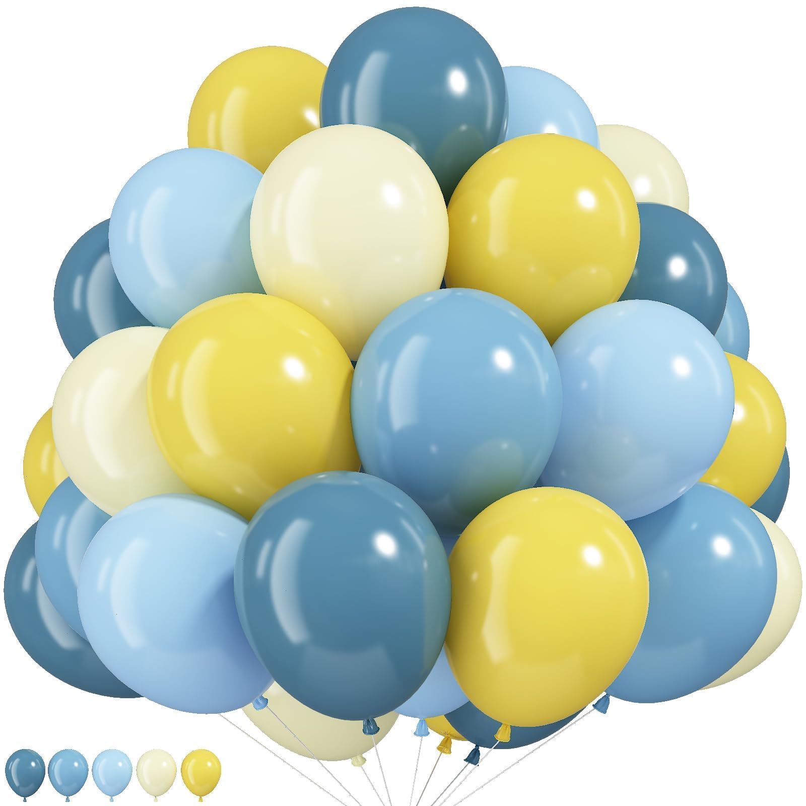 Staubblaue und gelbe Luftballons, 30,5 cm, Schieferpastell, hellblau und gelb, Ballon für Zitrone, Brautparty, Babyparty, Amalfiküste, Junggesellinnenabschied, frisch abgestufte