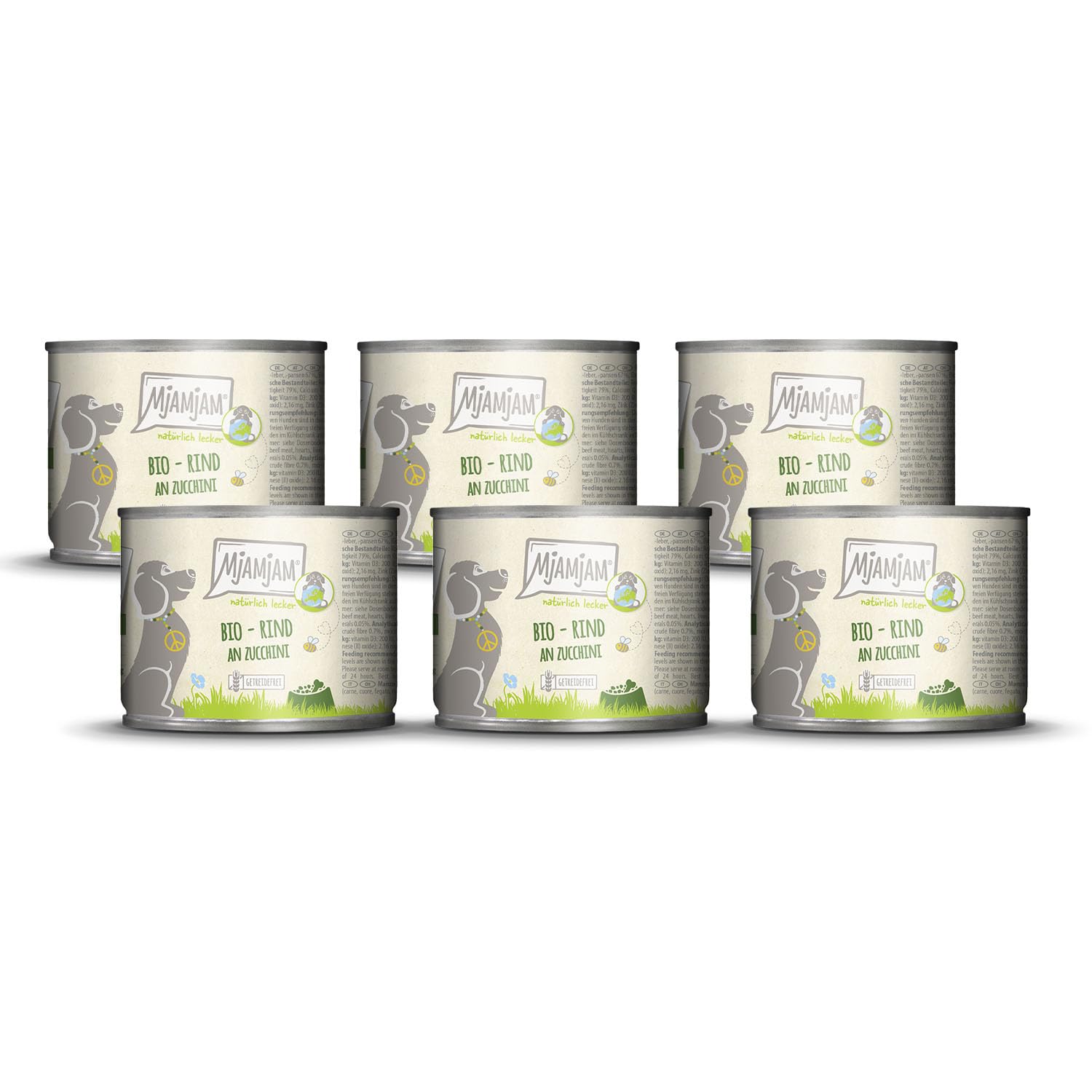 MjAMjAM - Nourriture humide premium pour chiens - naturellement délicieuse - BIO boeuf aux courgettes,paquet de 6 (6 x 200g), sans céréales avec extra viande