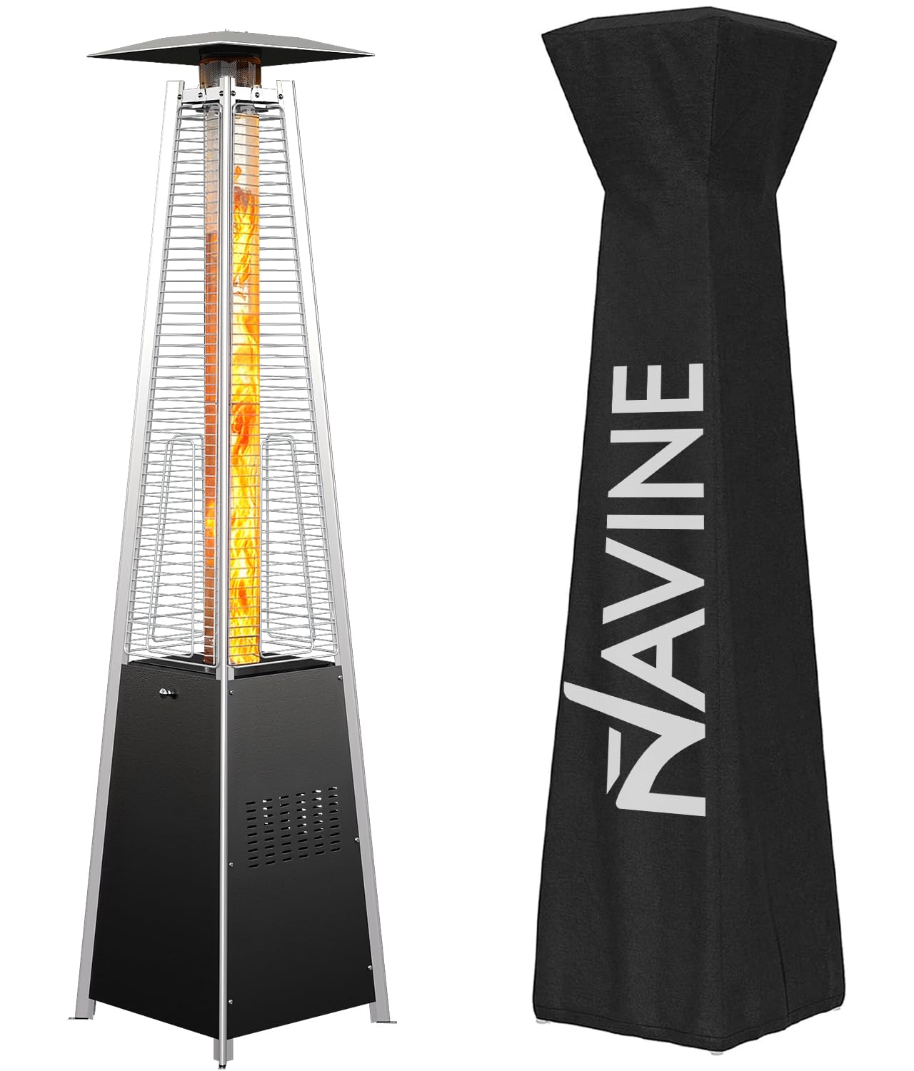 Pyramid Patio Heater,48,000 BTU Outdoor Propane Patio Heater with Detachable Wheels and Protective Cover for Terrace, Garden,Poolside, Black Black-2