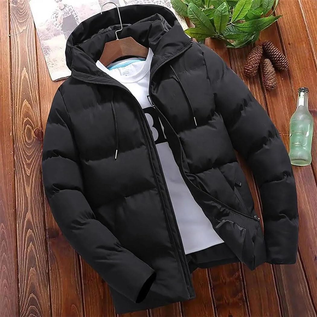 FULBHPRINT Piumino da uomo con cappuccio invernale spesso caldo piumino leggero Outwear Business Casual soprabito