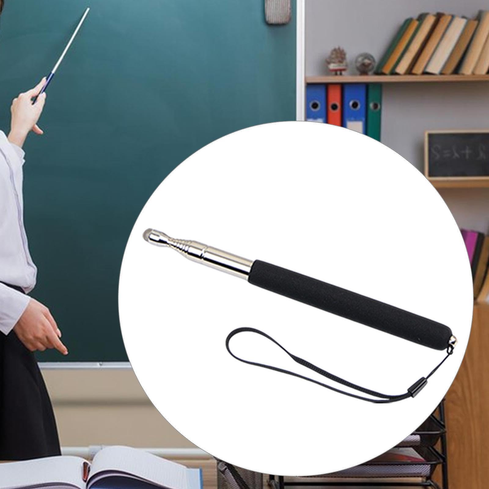 Lehrerpointer Teleskopischer Zeigestab Edelstahl mit Lanyard Ausziehbarer Handpointer Anti Rutsch Griff Handlicher Whiteboardstab für Schule Präsentat, Schwarz