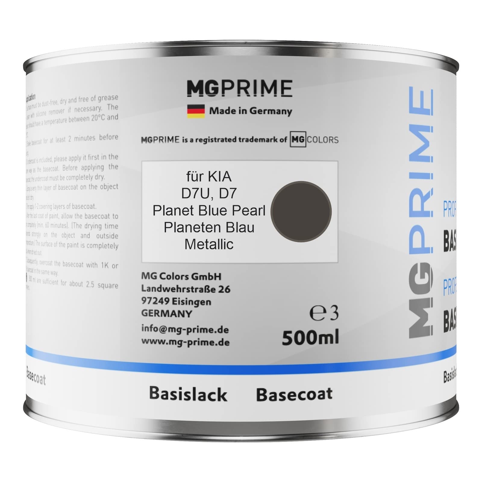 MG PRIME Peinture Voiture Pot En Litre Pour KIA D7U / D7 Planet Blue Pearl/Planeten Blau Metallic Base 0,5 Litre 500ml