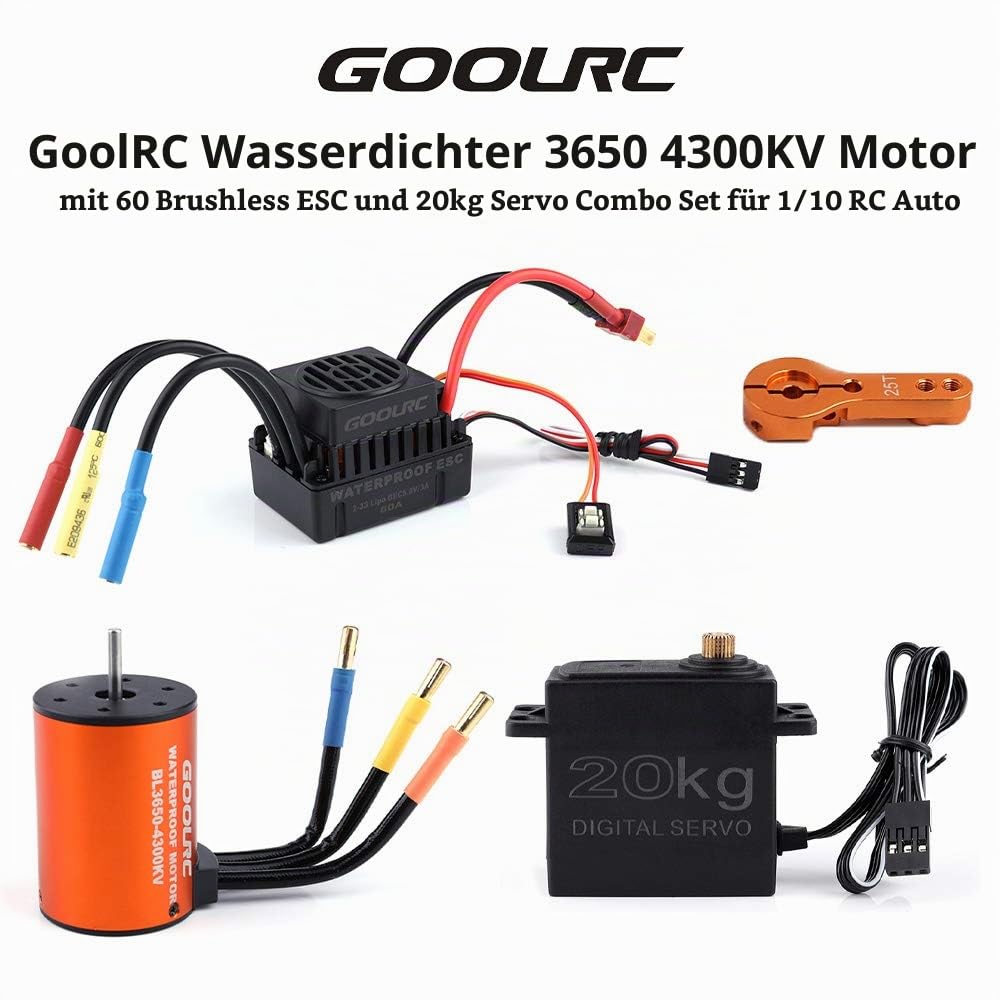 GoolRC Combo Set 3650 4300KV Motor 60 Brushless ESC 20kg Servo mit 25T Servoarm für 1/10 RC Car Truck Offroad
