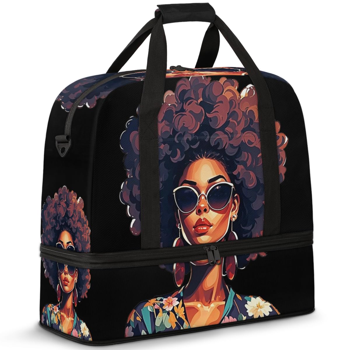 African Women Foldable Travel Duffel Bag Expandable Weekender Overnight Carry on Bags with Shoe Compartment Sport Tote Gym