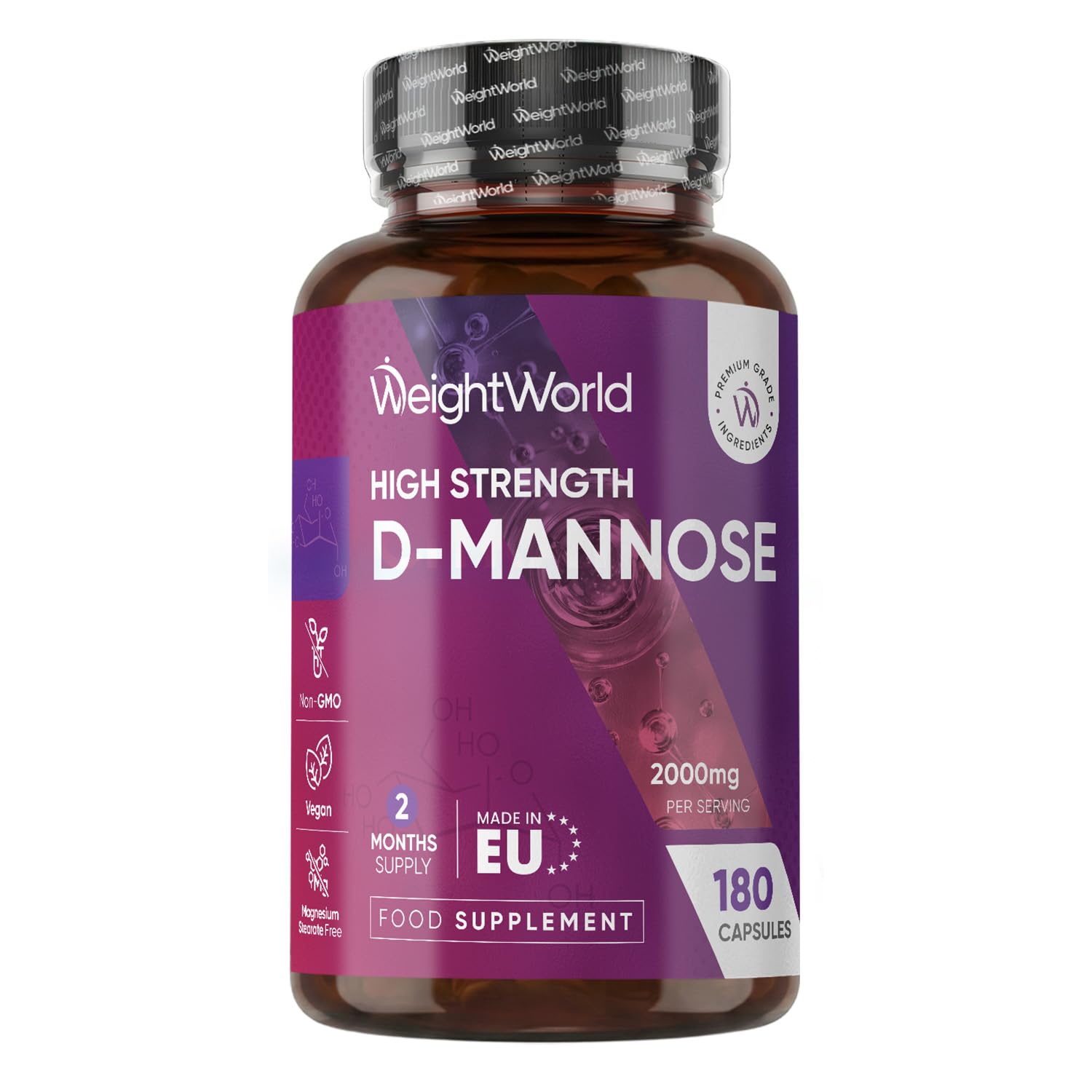 D-Mannose 2000mg - 180 Capsules - 2 Months Supply - Non-GMO & GMP-Approved