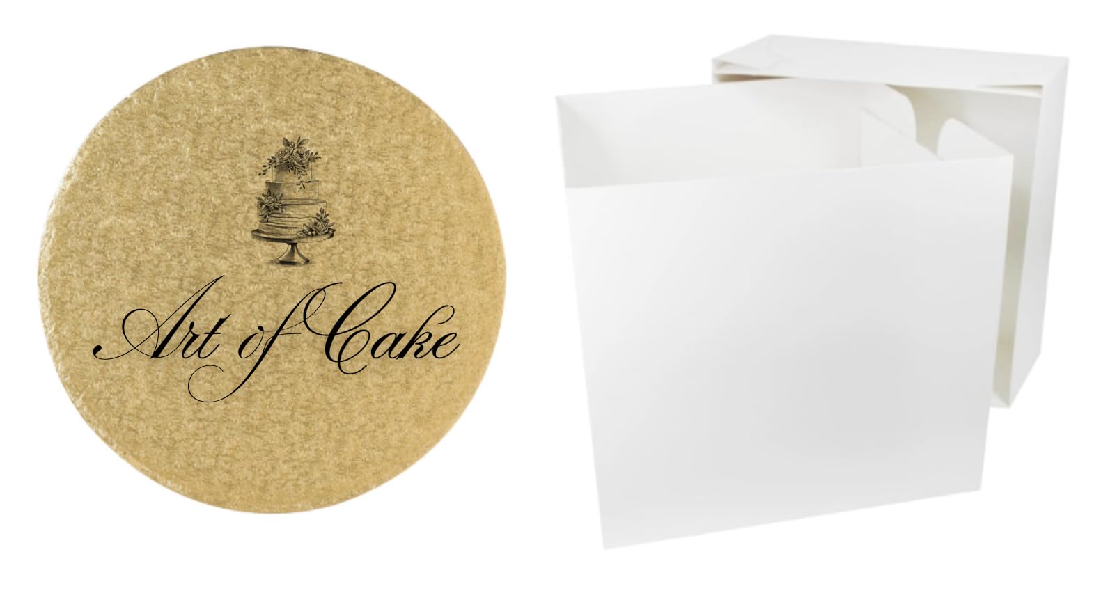 Art Of Cake Gold,White Art Of Cake® 10 In Round Gold Drum Board And 10 In White Tall Cake Box