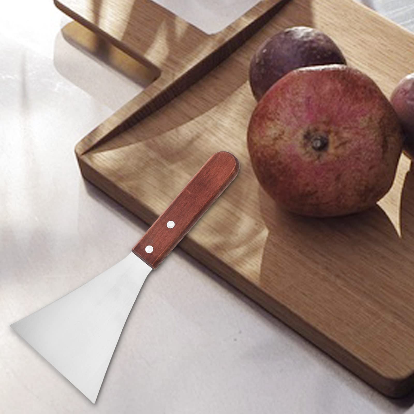 Set 2 Spatole Triangolari In Acciaio Inox - Con Manico Legno, Per Cucina, BBQ, Griglia - Foto 8