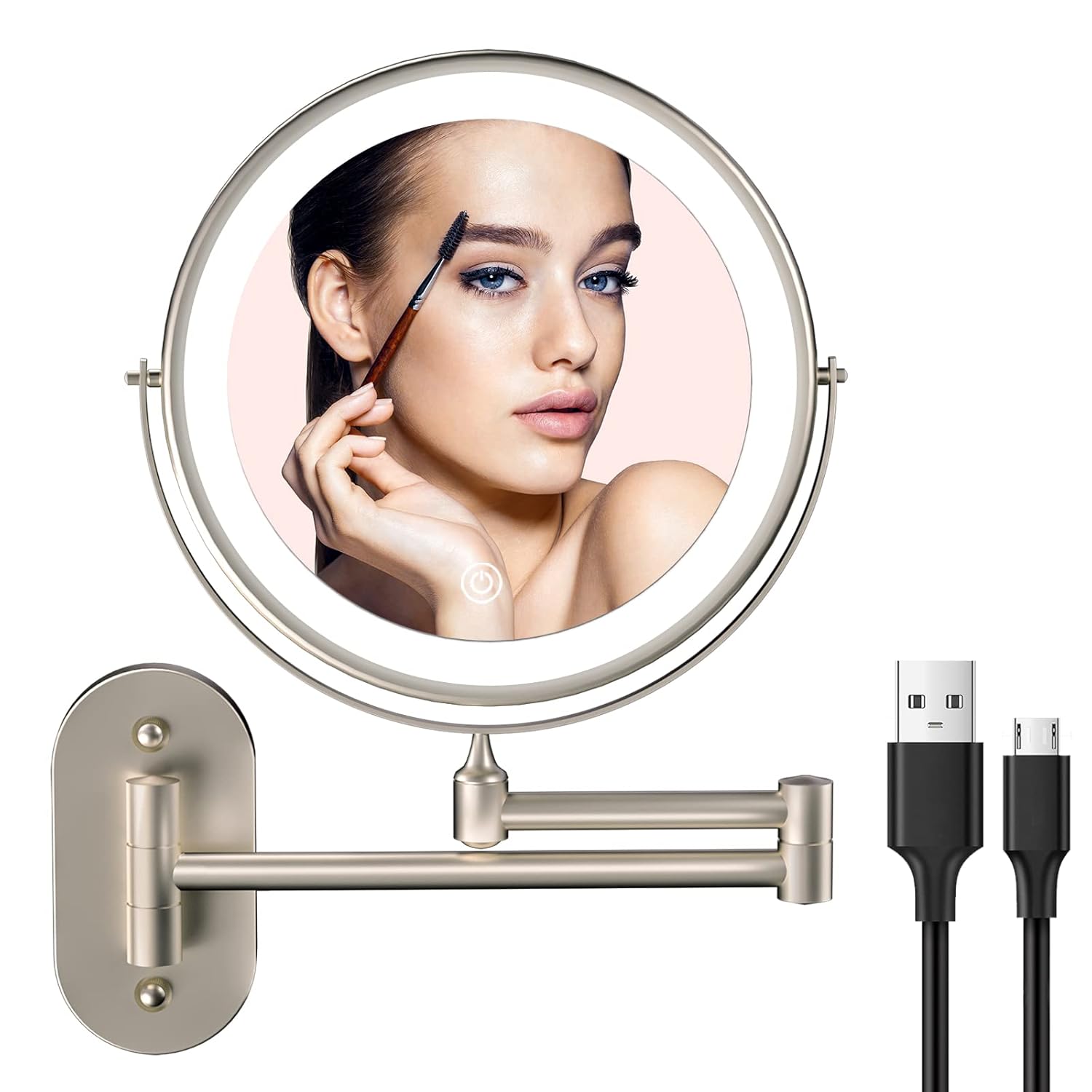 Wall Mounted Lighted Makeup Vanity Mirror 8 inch 1X/10X