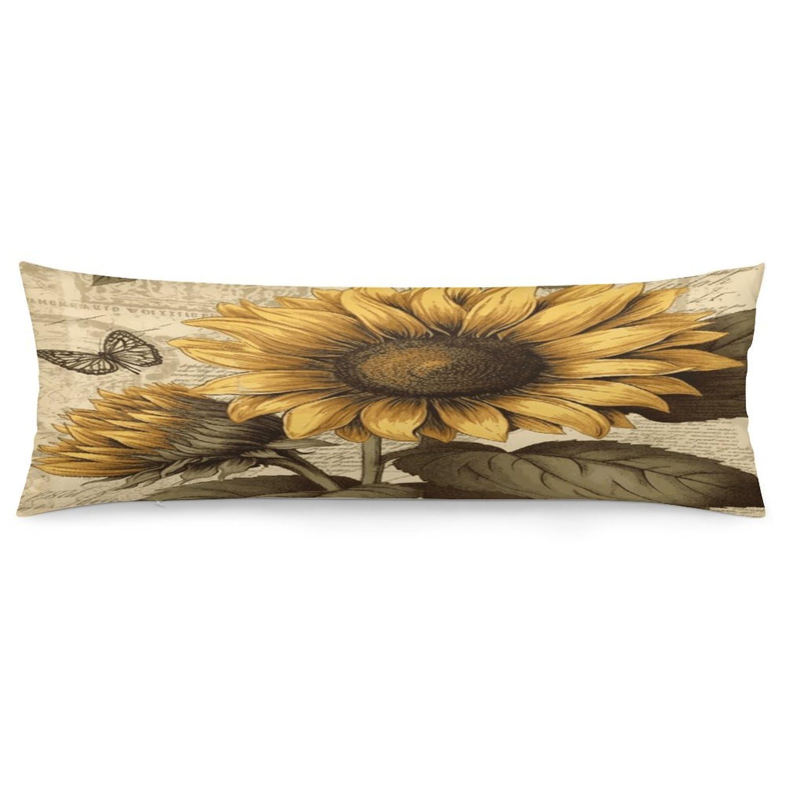 Retro Sunflower Body Pillow Cover Soft Full Long Pillow Cover Decorative Large Pillow Case Cozy Body Pillow Pillowcase Pillow Shams for Bed Sofa Couch Room Decor 18.9 X 53 Inch