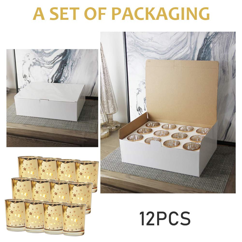 Seloom Gold Star Teelichthalter Quecksilberglas Votivkerzenhalter Set 12 Stück Perfekt für Hochzeit, Party, und Zuhause Dekoration - Teelicht Kerzen nicht im Lieferumfang enthalten