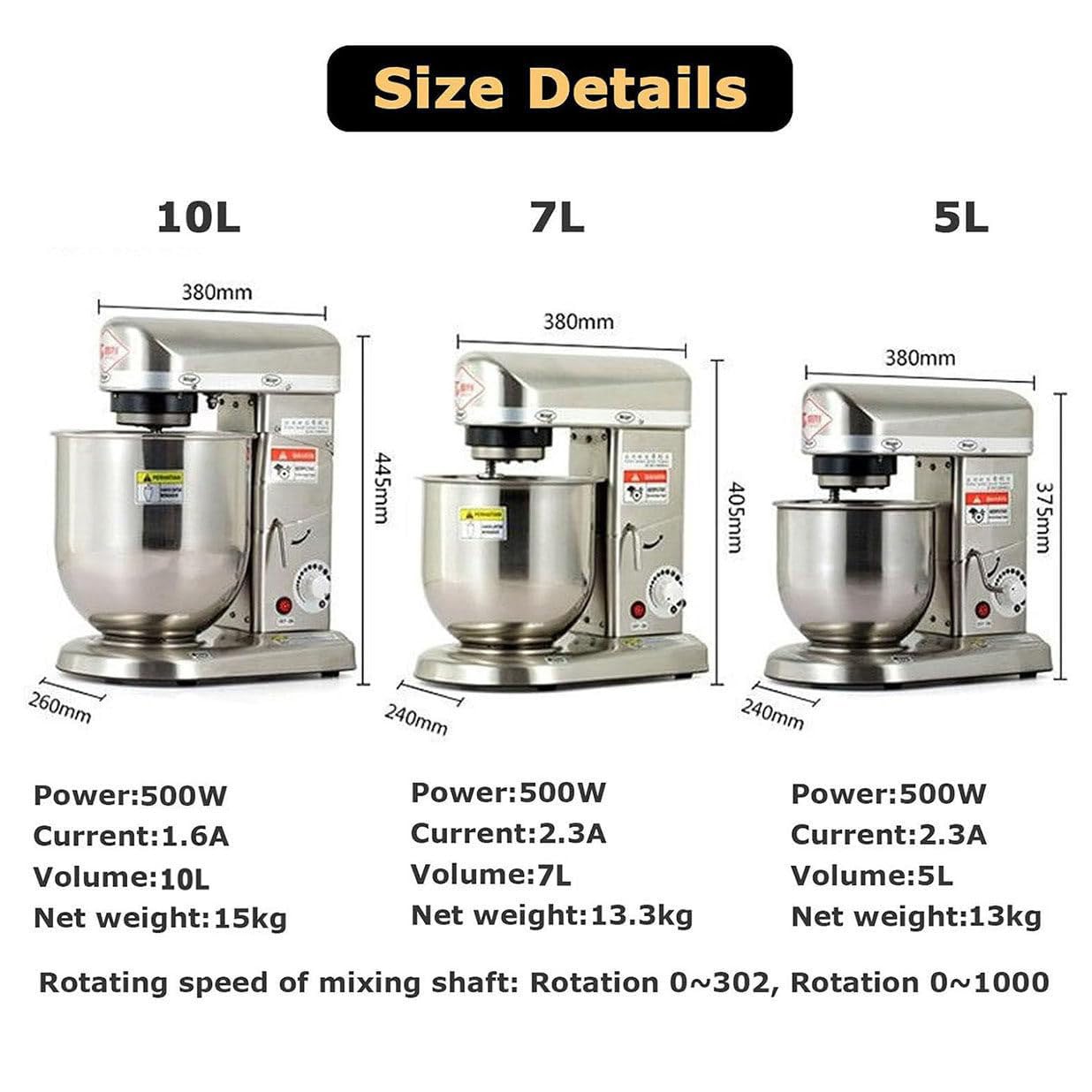 Impastatrice Elettrica da Cucina, Impastatrice a Spirale, Impastatrice per Torte 3 in 1,con Gancio per Impastare, Frusta, Frusta e Ciotola per Panificio Pizzeria Ristorante,7L