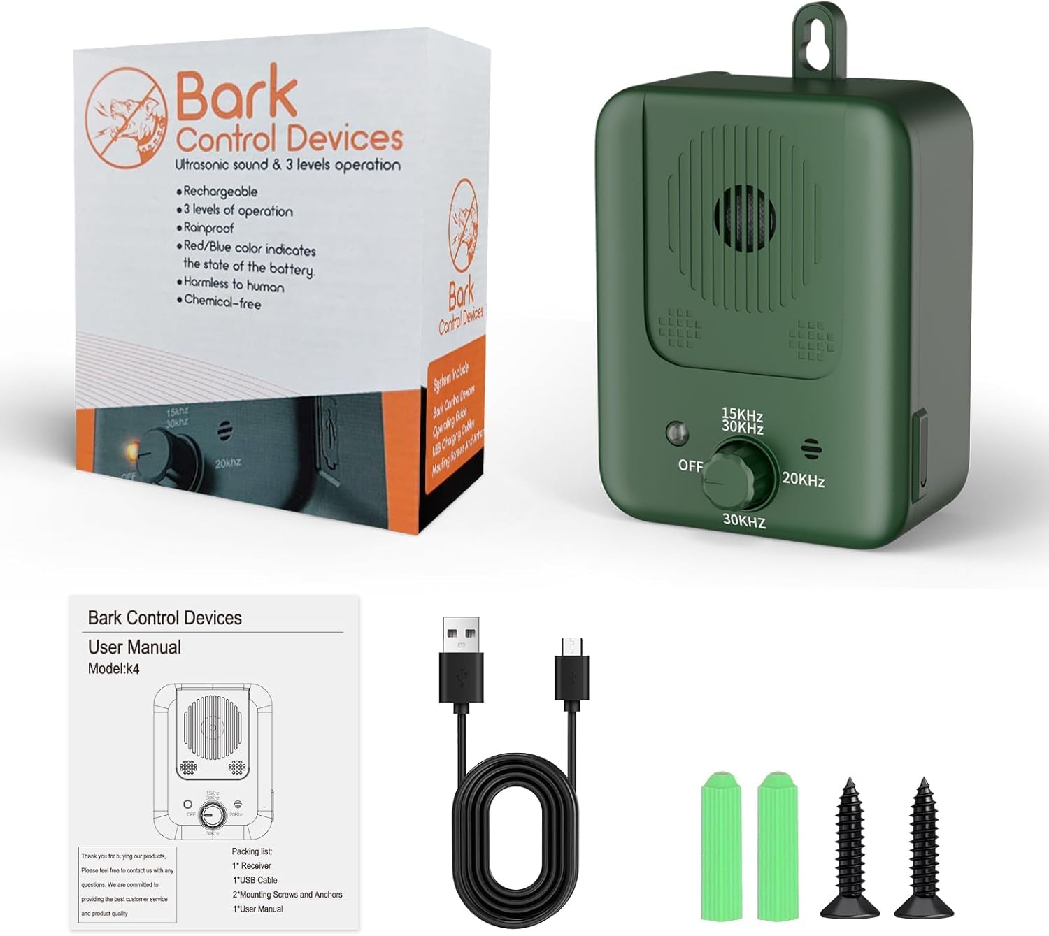 Anti Bell Gerät Hunde, 3 Modi Antibell Ultraschall Gerät, 33 Fuß Stopp Hundebell Gerät, IPX4 Wasserdichtes Anti-Bell-Mittel für Hunde das Training Großer Kleiner Hunde im Freien Innenbereich Antibell