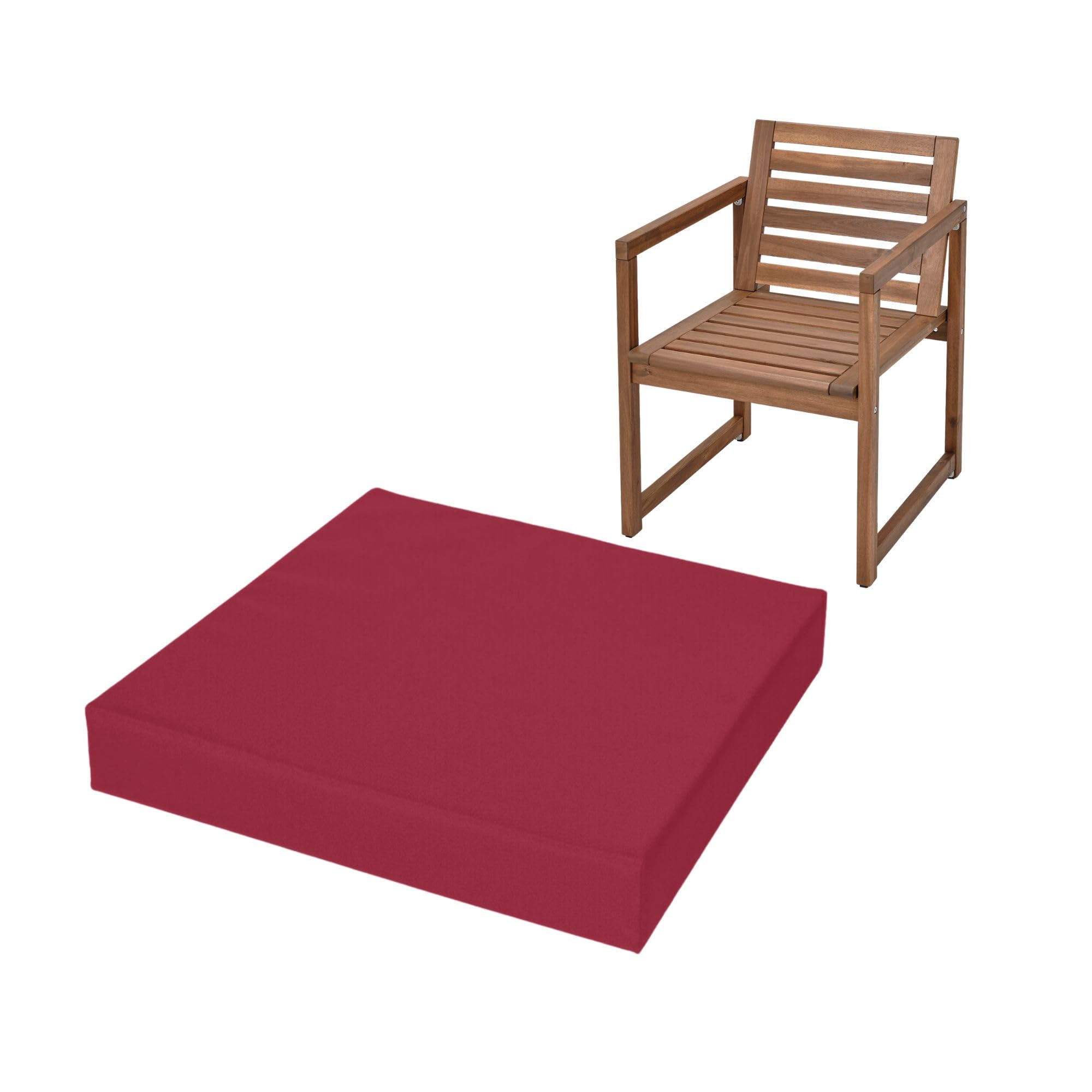 FIVE MOONS 4cm Thick Waterproof Chair Cushion Seat Foam Pad For Kitchen Dining Living Room & Garden Patio Rattan Furniture Removable Zipped Cover (Burgundy, 20" x 20" (50 x 50 cm))
