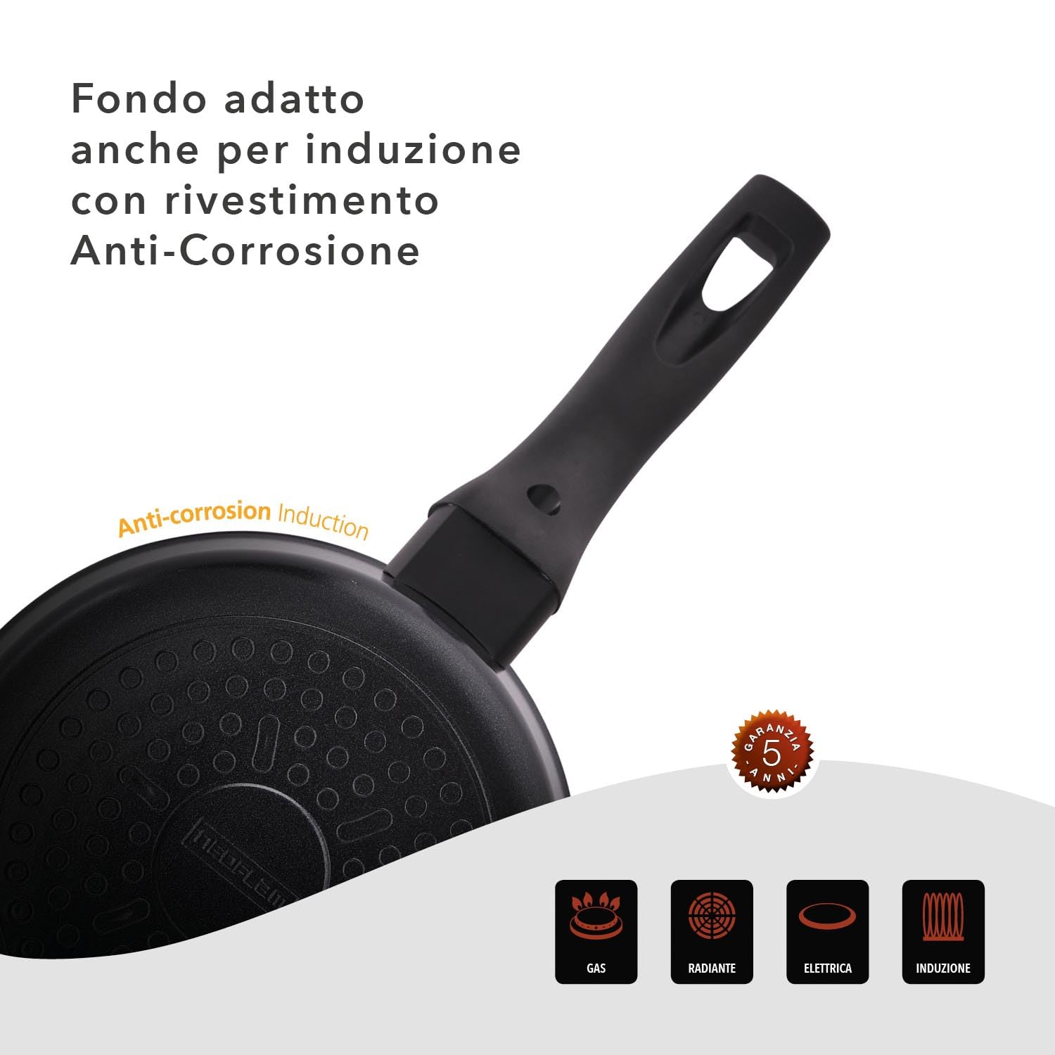CLASSE ITALY, Linea TUSCANY, Wok cm 30 - Antiaderente naturale a 5 strati, alta resistenza, senza PTFE, PFOA, PIOMBO, CADMIO, per Induzione e Fiamma