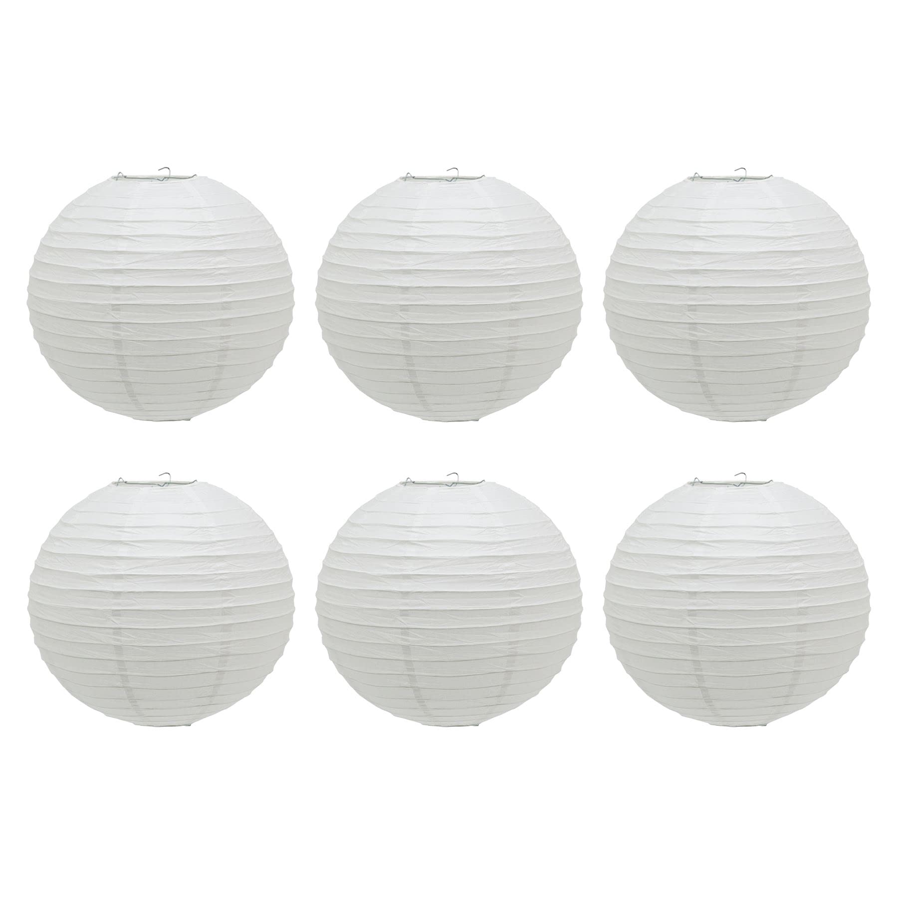 Carousel Home White Pack Of 6 X 30Cm Round Paper Light Shade Lantern | Classic Bamboo Style Ribbed Paper Lampshade | Hanging Circle Ceiling Lightshade