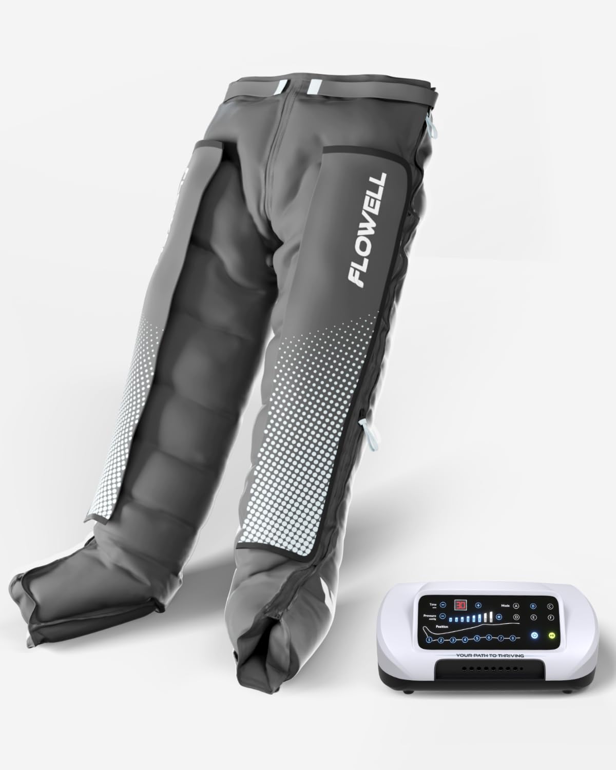 Flowell Air Pressure Therapy System – FDA Cleared (K243791) Home Deluxe Compression Set – App-Controlled 8-Chamber Leg Compression for at-Home