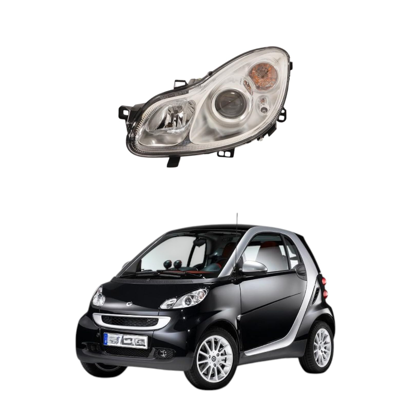 Faro Proiettore Anteriore Sinistro H7 per FORTWO 451 2007-2014 (Sinistra- Lato Guidatore) con Motore Elettrico - Compatibile, non originale