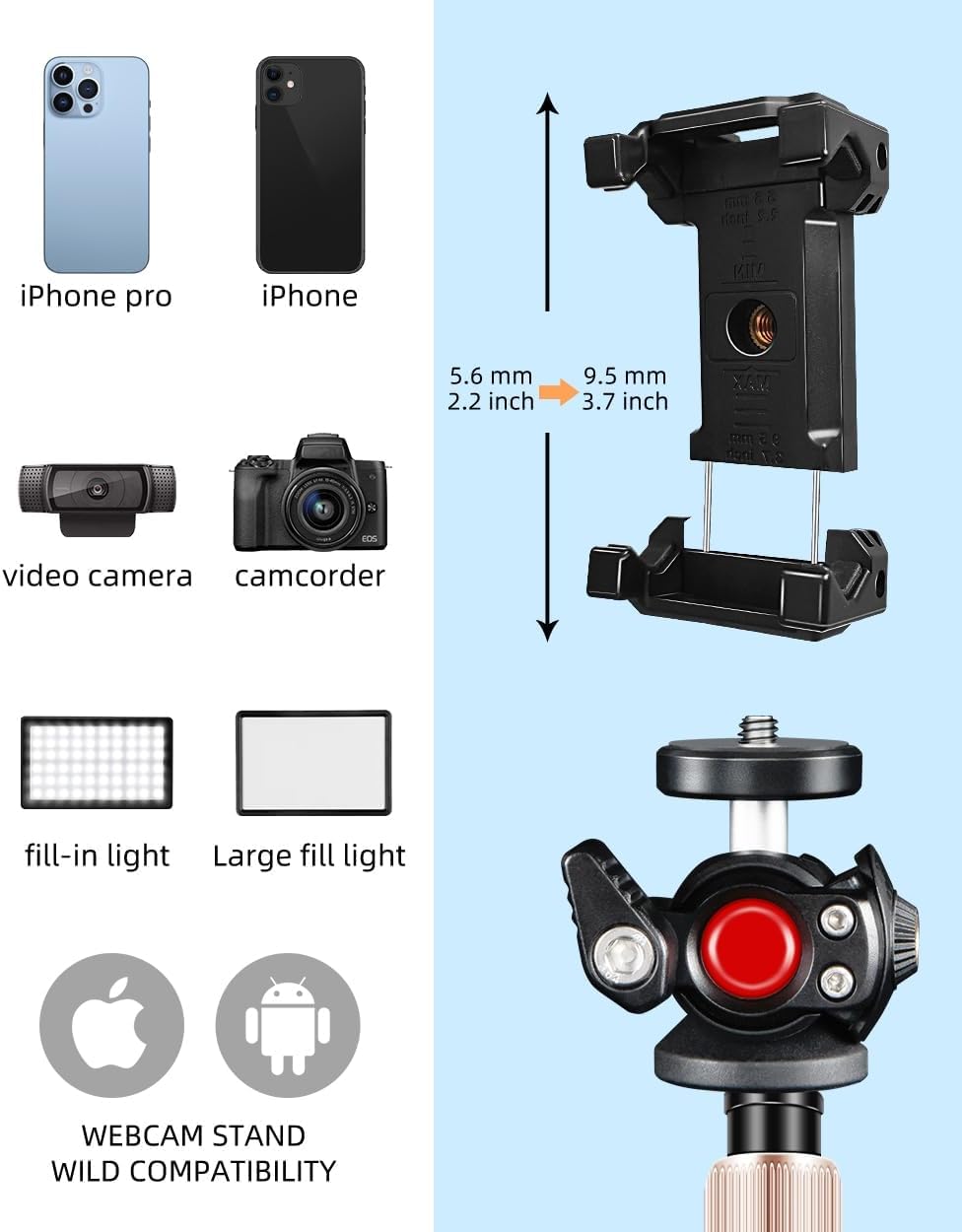 Support Borenbuir pour webcam Logitech C920 C922 BRIO, trépied rotatif 360° avec filetage 1/4