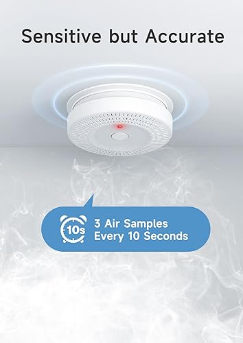 Miniatura 2 de Detector de humo, Lecoolife, alarma de humo con batería de 9 V con indicador LED, botón de silencio, funciona con pilas, blanco, paquete de 3