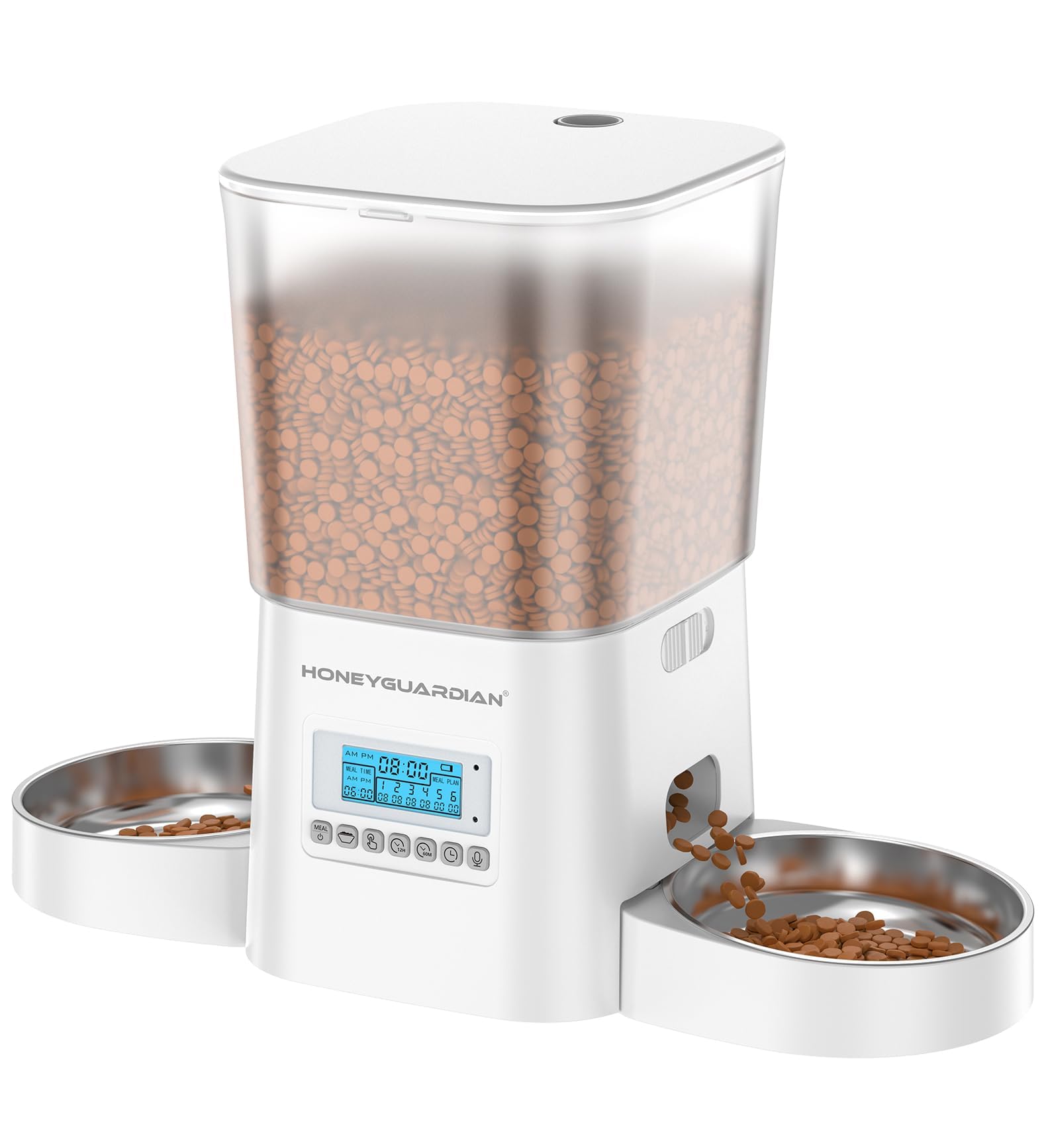 HoneyGuaridan Distributore Automatico Cibo Gatti Doppio, 2 Scivoli Separati per la consegna del Cibo, 3.5L Dispenser Crocchette Gatto con Timer, 1-6 Pasti/Giorno, Sigillato per mantenerlo fresco