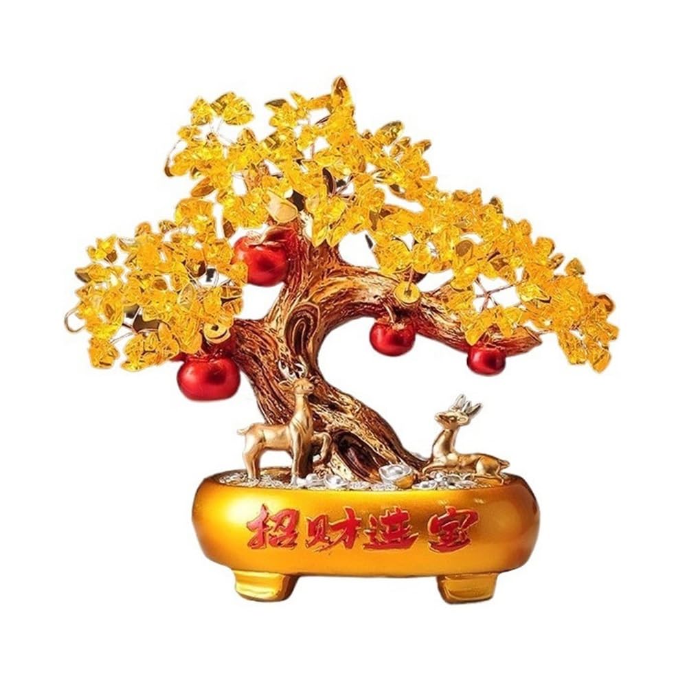 Home Decor Citrine Fortune Tree Ornaments, Home Attracting Wealth Prosperity Table Decoration Bonsai(Gold)