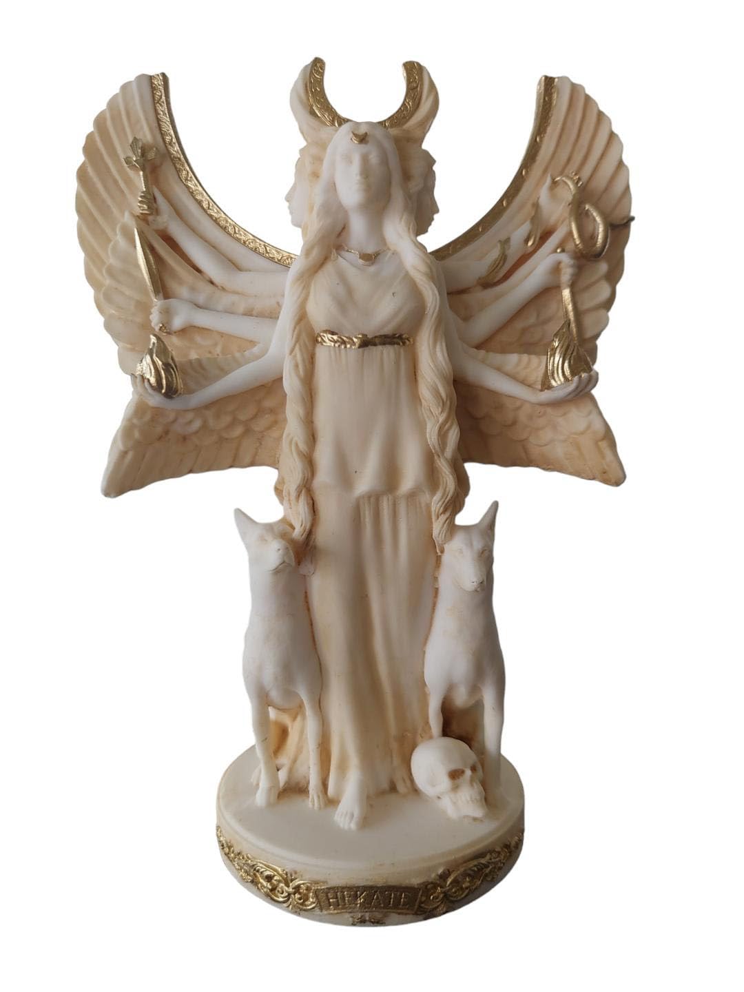 Beautifulgreekstatues Gold Tone Hekate Statue Ancient Greek Triple Goddess Of Magic Pagan 7" (18Cm)