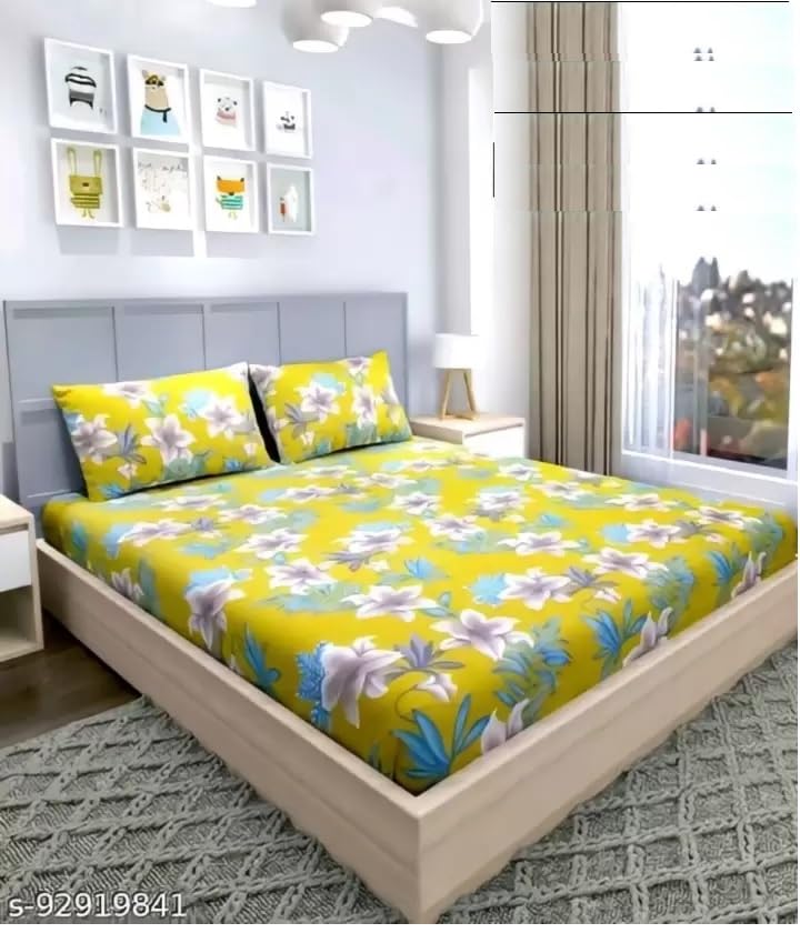 COMFOLUST Cotton Printed King Size Double Bed Elastic Fitted Stripe Bedsheet with 2 Pillow Cover (72x78) Inch (Yellow) (B0CZSDBQ7H) Amazon Price History, Amazon Price Tracker