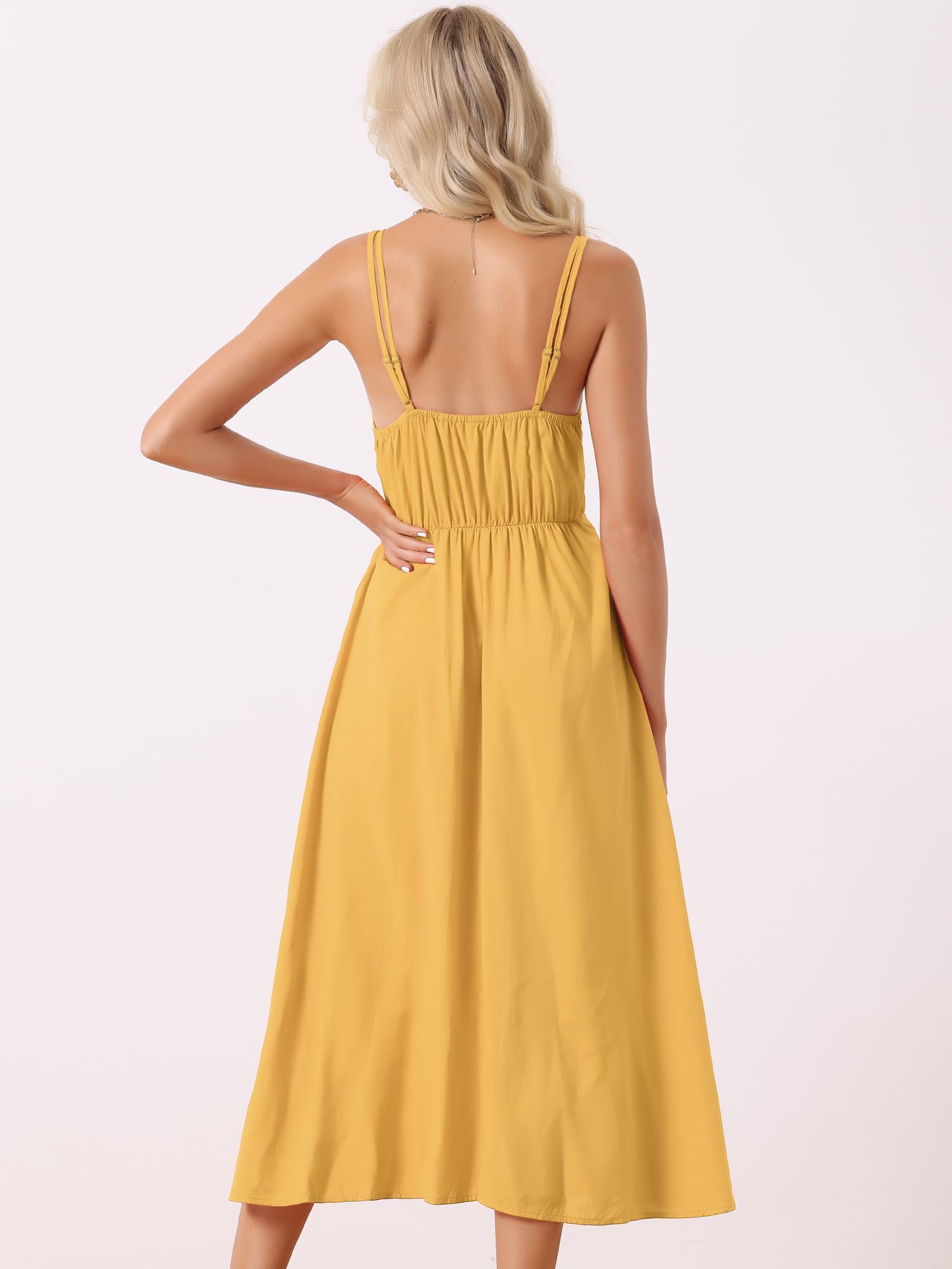 Allegra K Donna Abito Midi con Spalline Stile Boho Estate Vacanza Spiaggia