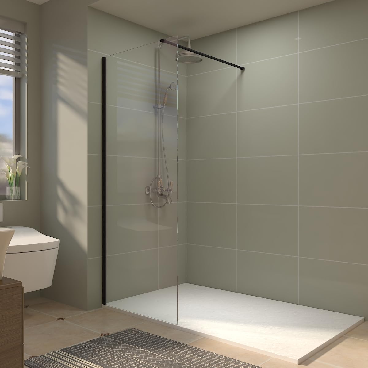 Aquariss Black With Clear Glass 900Mm Walkin Black Shower Screen Enclosure Wetroom