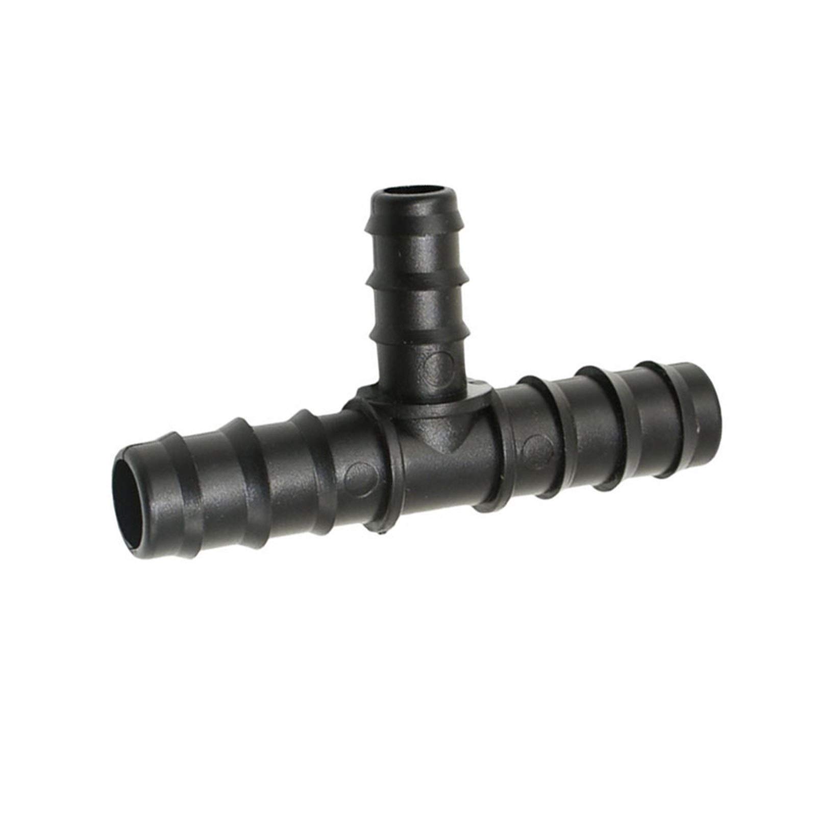 Adaptador de Manguera Doméstica Distribuidor de Manguera de Jardinería de 3/4 "A 1/2" Conector en T Reductor de 3 Vías Conector de Púa en T para Manguera de 20 Mm a 16 Mm 50 Piezas/Negro