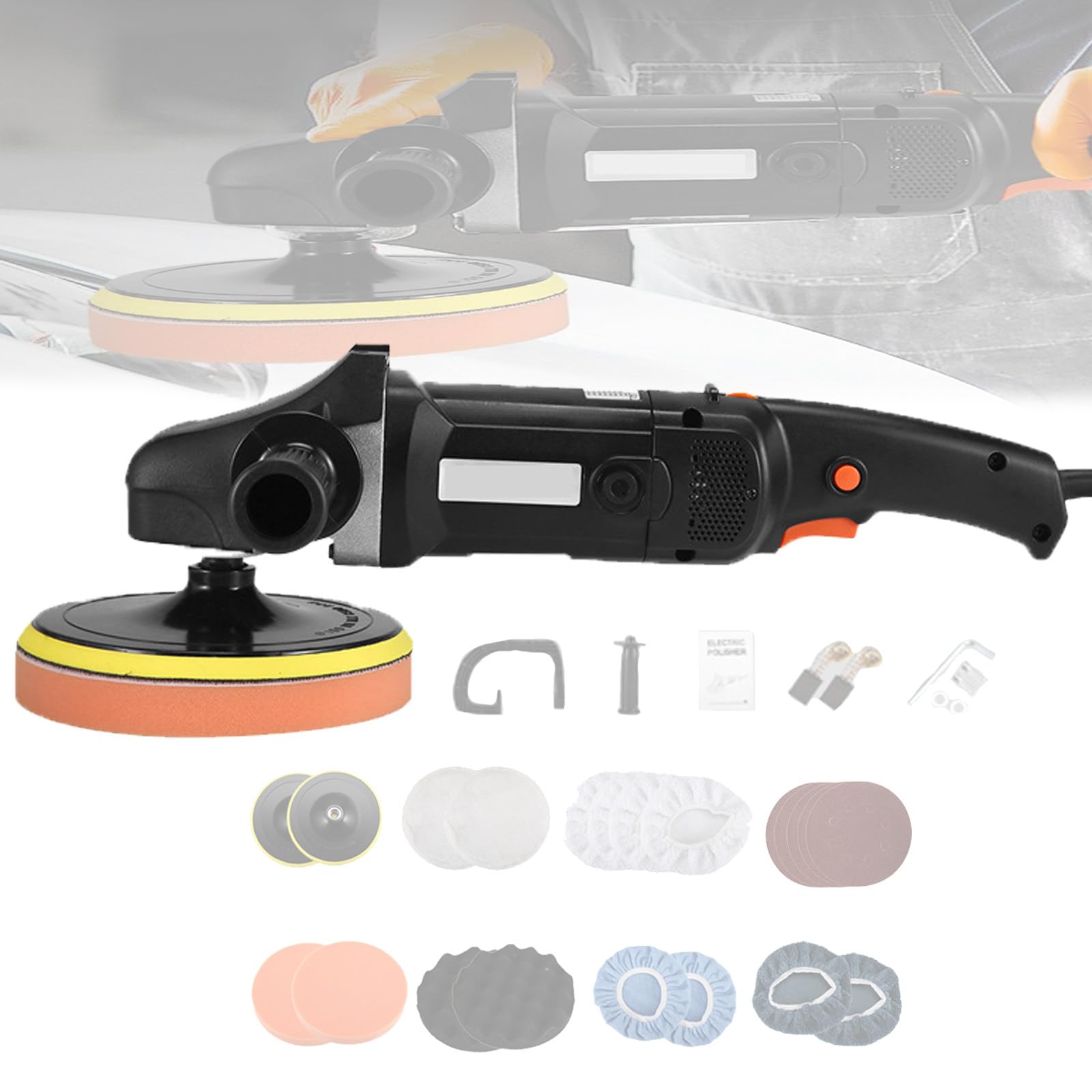 Mini Máquina Pulidora, Pulidora Rotativa Con 16 Discos + 5 Papeles De Lija, 8 Velocidades Variables De 600 A 3600 Rpm, Carcasa De Cabezal Aislante, Para Pulir, Encerar Y Esmaltar