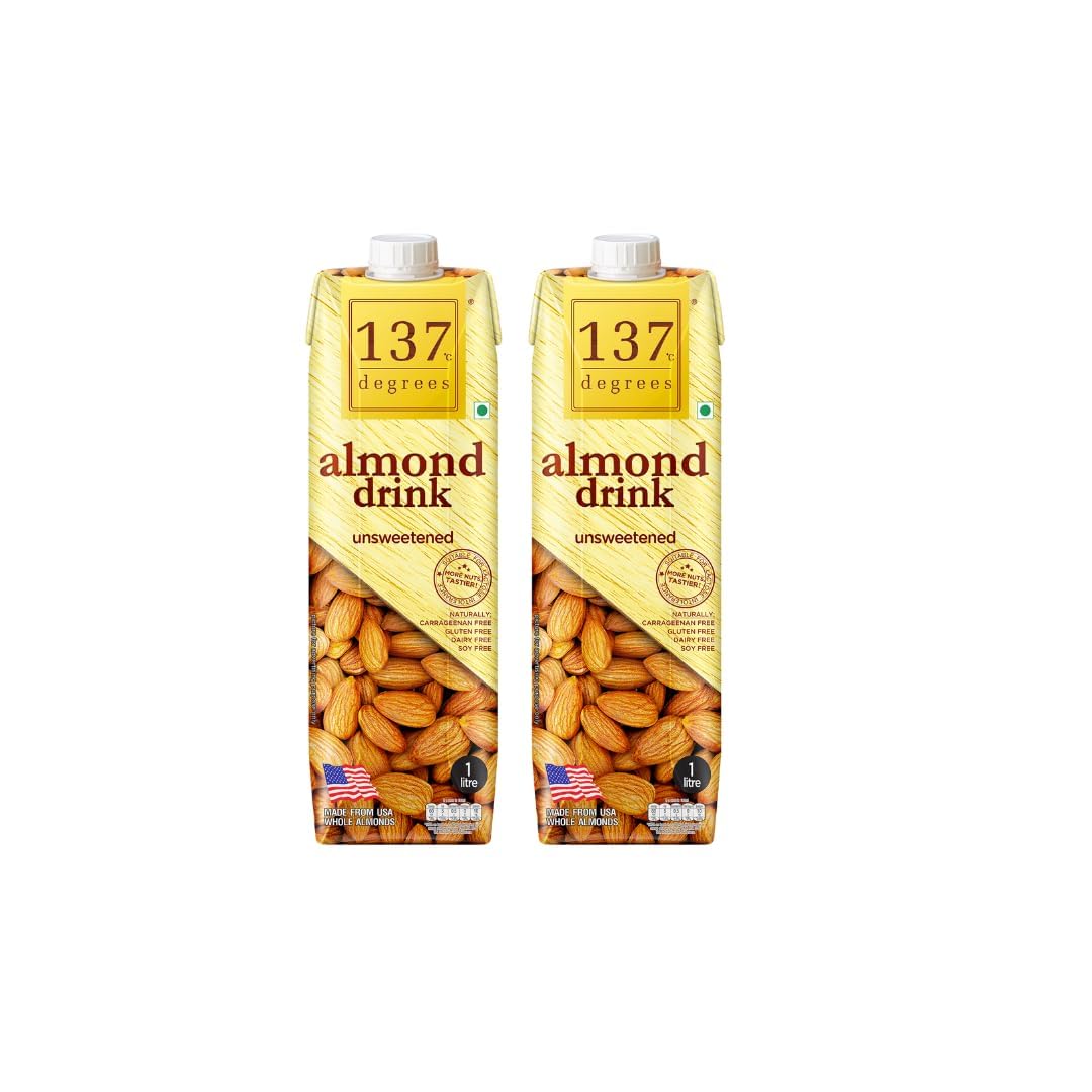 137 Degrees Almond Drink Unsweetened | Lactose Free | Gluten Free | No Preservatives | Zero Cholesterol | Dairy Free| Source of Calcium & Vitamins - PACK OF 2 (1L Each)-image-22