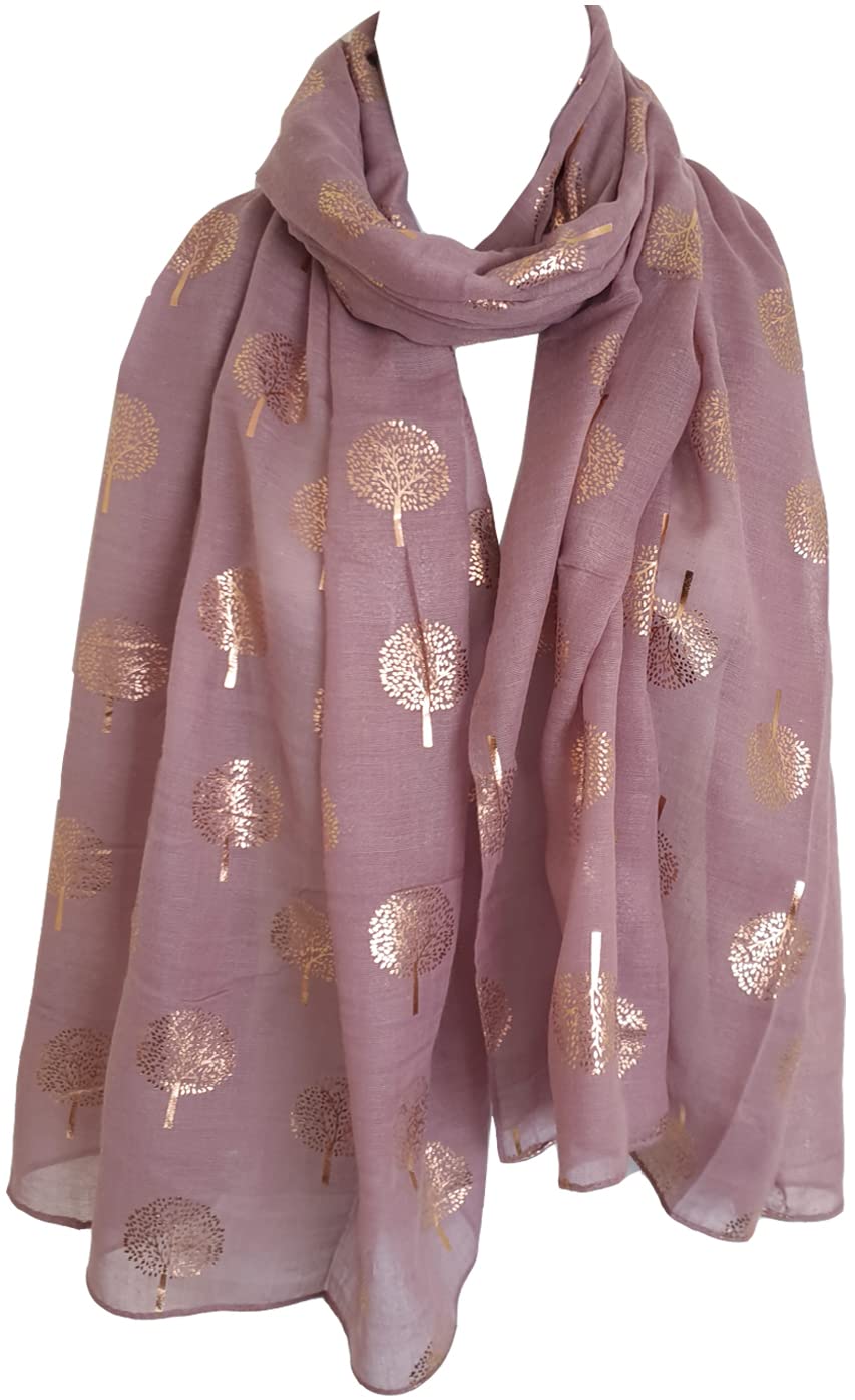 Glamlondon Women's Pink Light Glitter Trees Scarf Foil Printed Tree Fashion Wrap (Pink Light)