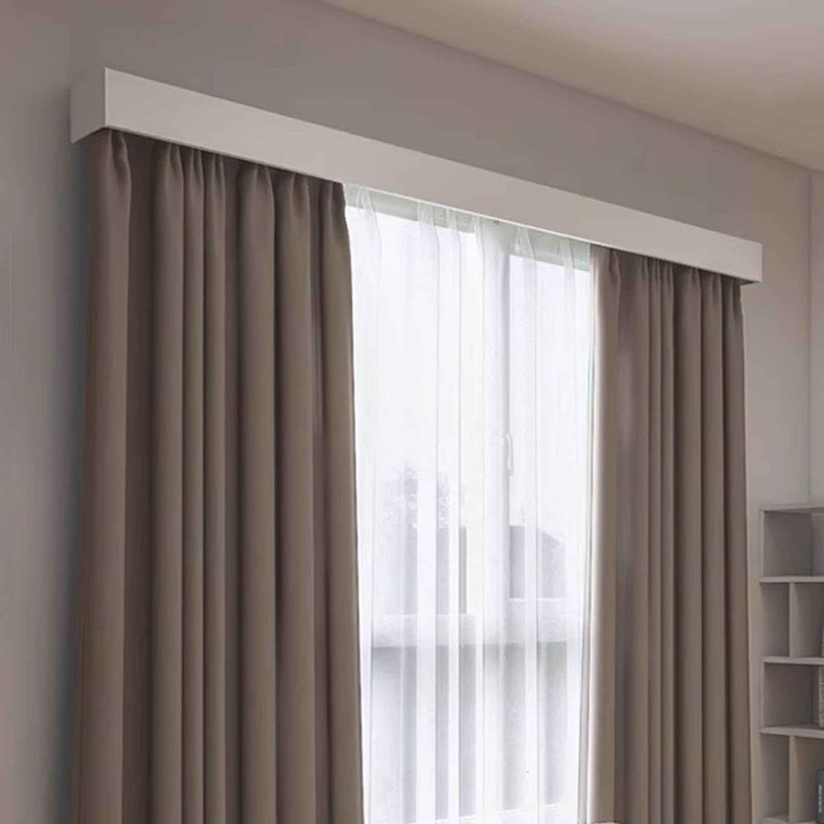 Blazea Bedroom Curtain Track System with Box, Decorative 3-in-1 Curtain Rails for Indoor, Wall Mounted Curtain Valance Boards, Customized Length(White,2m (6.6ft))