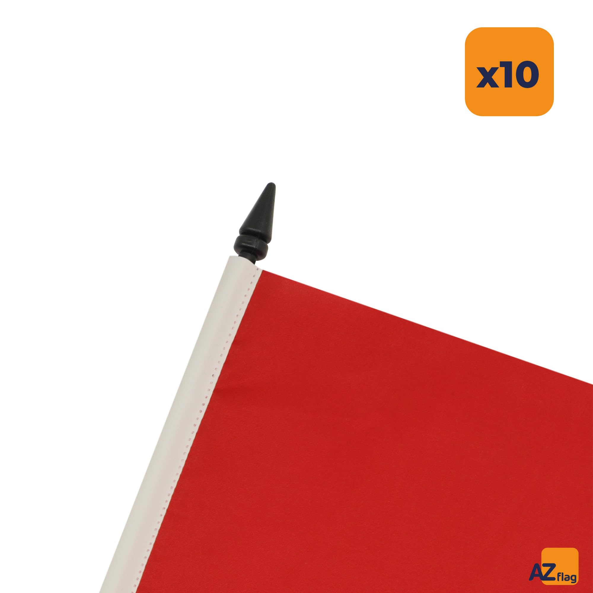 AZ FLAG Zestaw 10 Flagi na Biurko Jednokolorowy czerwony 21x14 cm | Do wnętrz flaga biurkowa szyte wykończenie ze wzmocnionymi krawędziami z plastikowy maszt i plastikowa podstawa