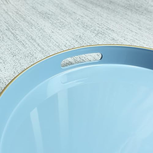 Miniatura 3 de Spsyrine Bandeja decorativa redonda azul, bandeja de plástico de 13 pulgadas con asas para desayuno, otomana, mesa auxiliar, baño, cocina, sala de